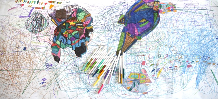 large scribble with pens